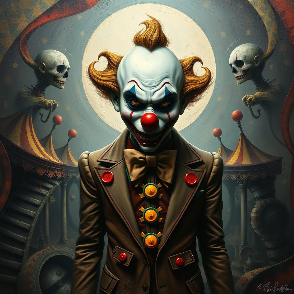 Creepy Clown in Abandoned Circus: Impasto Palette Knife Styl...