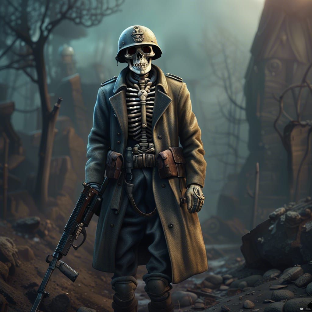 WWII German Skeleton Soldier in Detailed Matte Painting