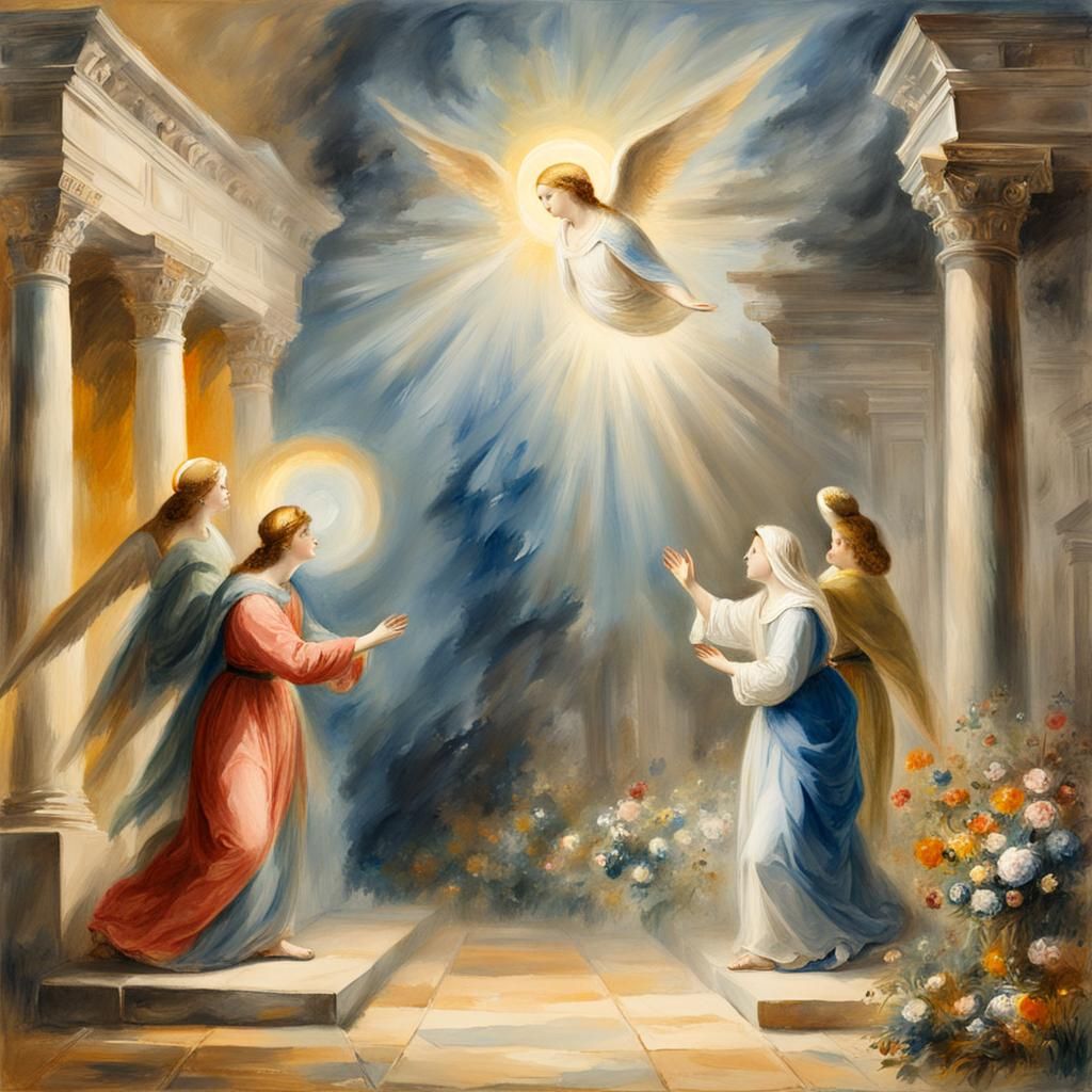 Annunciation in Impressionist Gouache Style