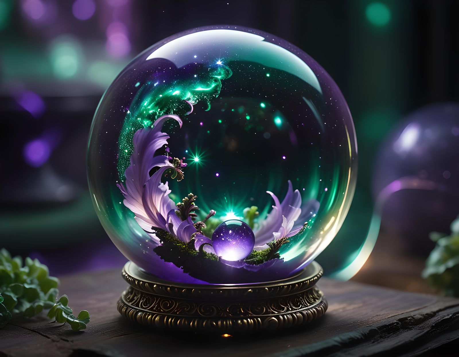 Infinite Galaxy in Glass Ball: Cinematic Film Still