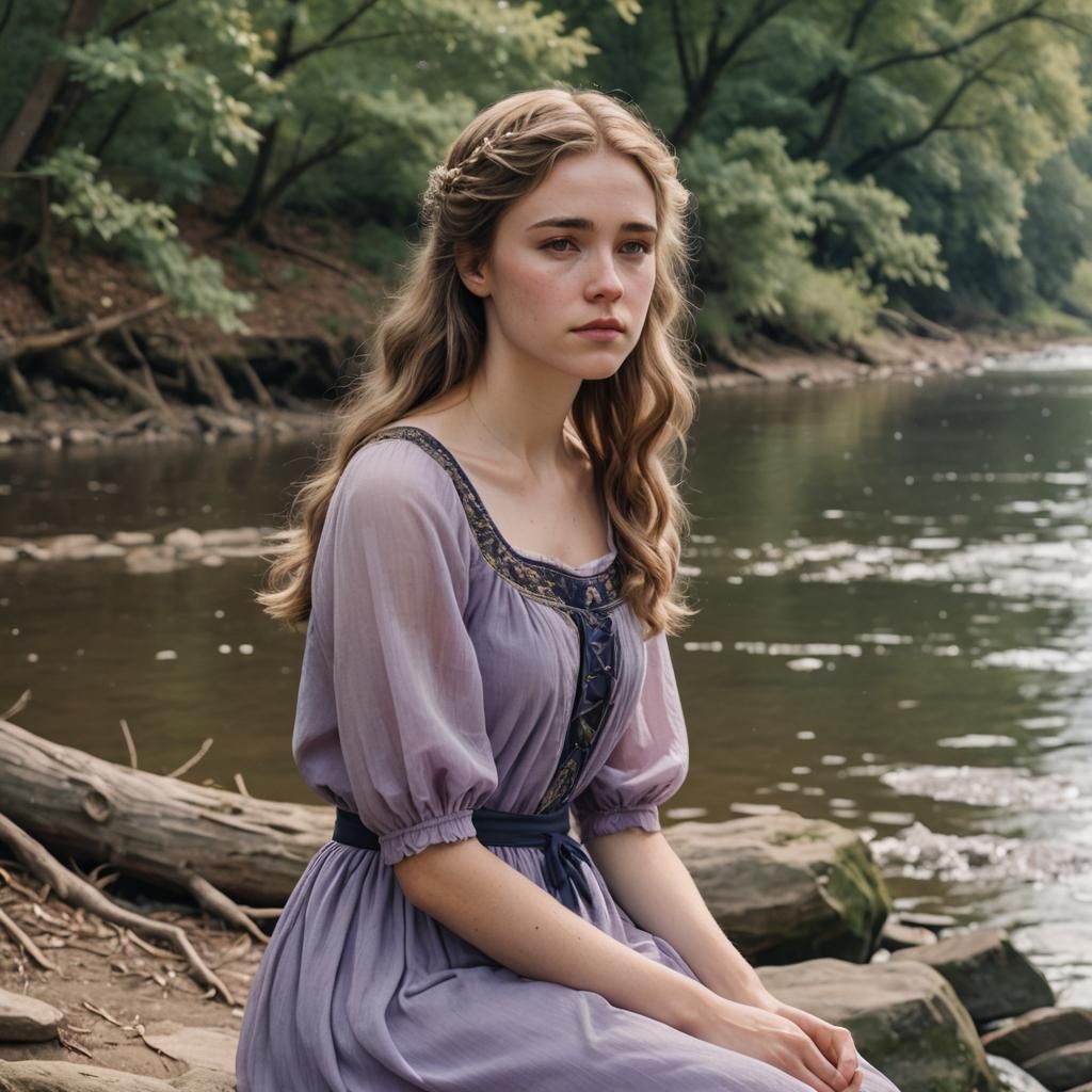 Sad Woman by River in Fairytale Romance