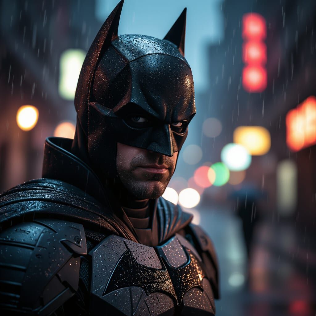 Gritty Batman Close-Up in Dark Knight Cinematic Style