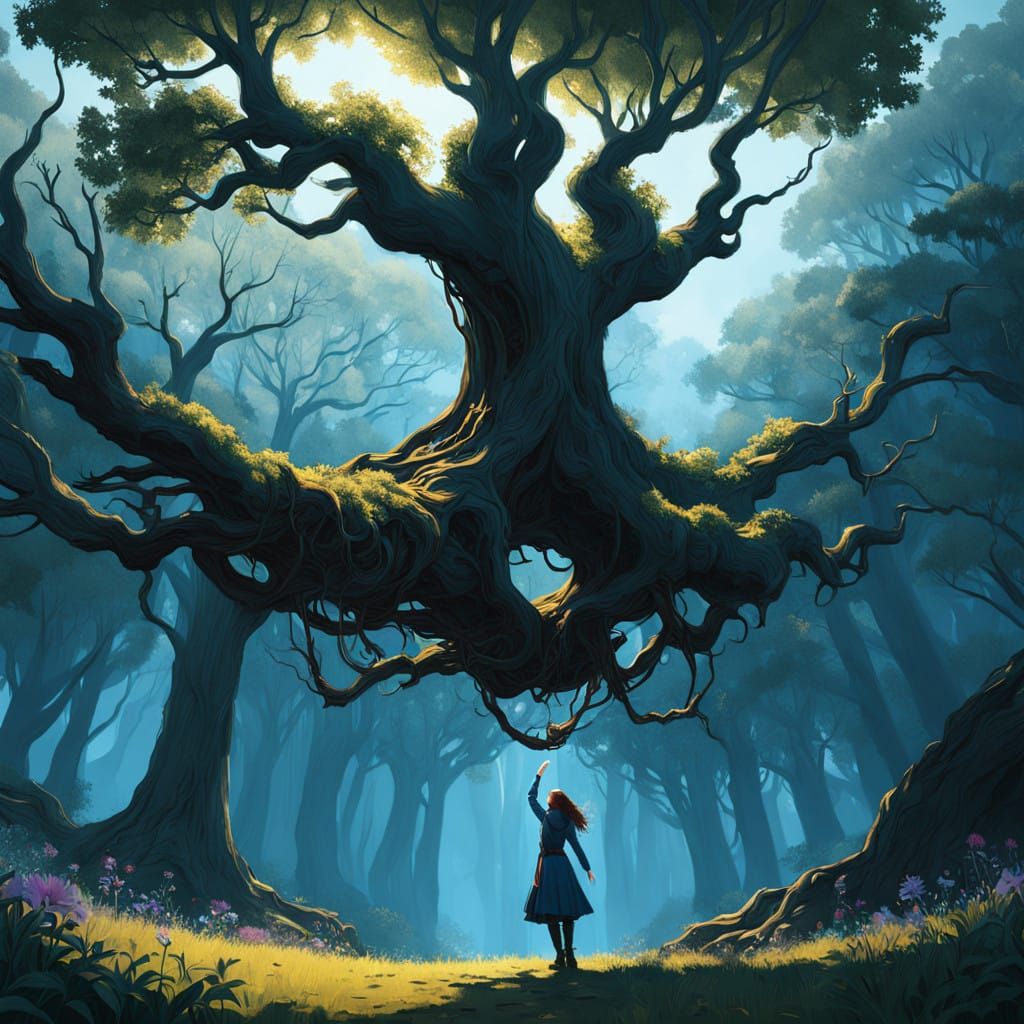 Serene Girl Unites with Twilight Shadows