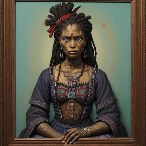 a voodoo doll with intricate patterns and symbols drawn on its fabric.”