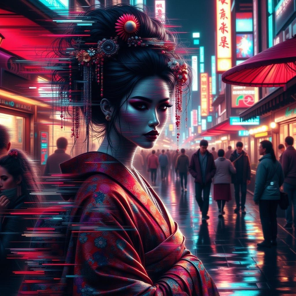 Pseudo-holographic Geisha glitching