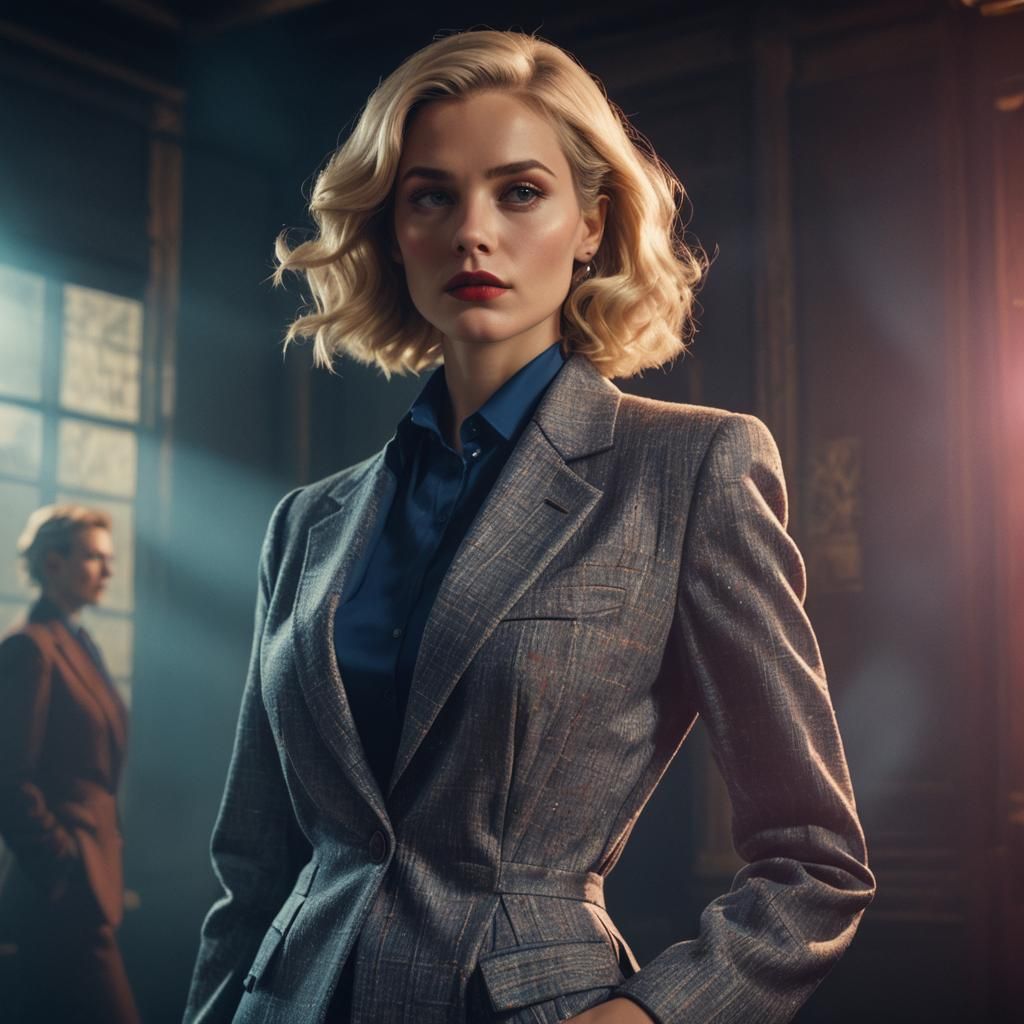 Elegant Blonde Model in Film Noir Style