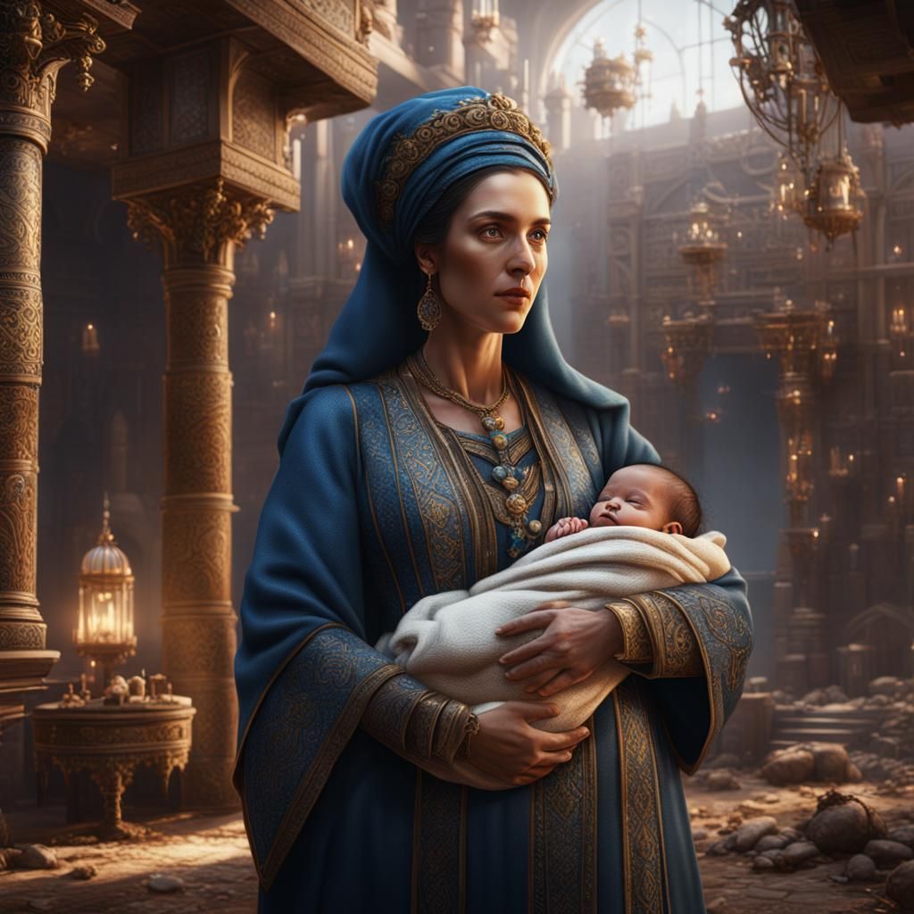 Young Jewish Woman with Newborn Baby: Fantasy Art