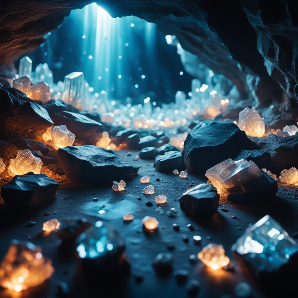 Glowing Crystal Cave: Professional Photography Style