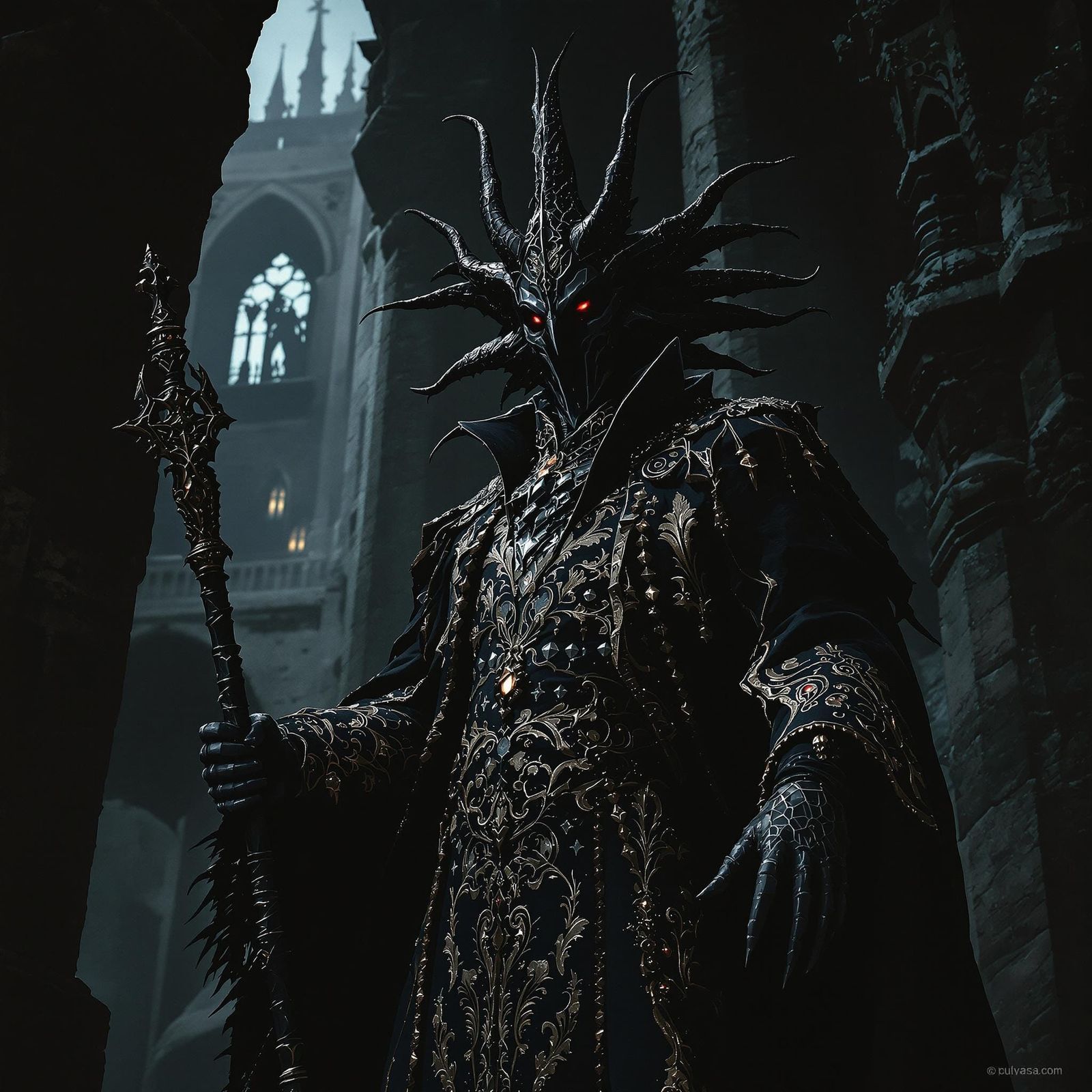 Lord Salazar in Ominous Castle: A Gothic Horror Scene