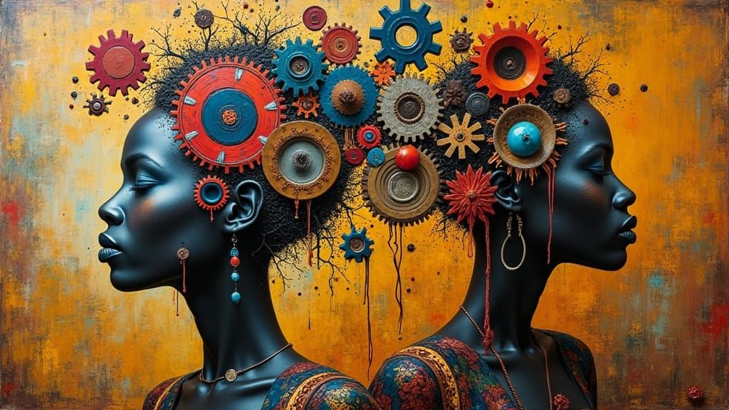 Surreal Encaustic Portrait of an African Woman