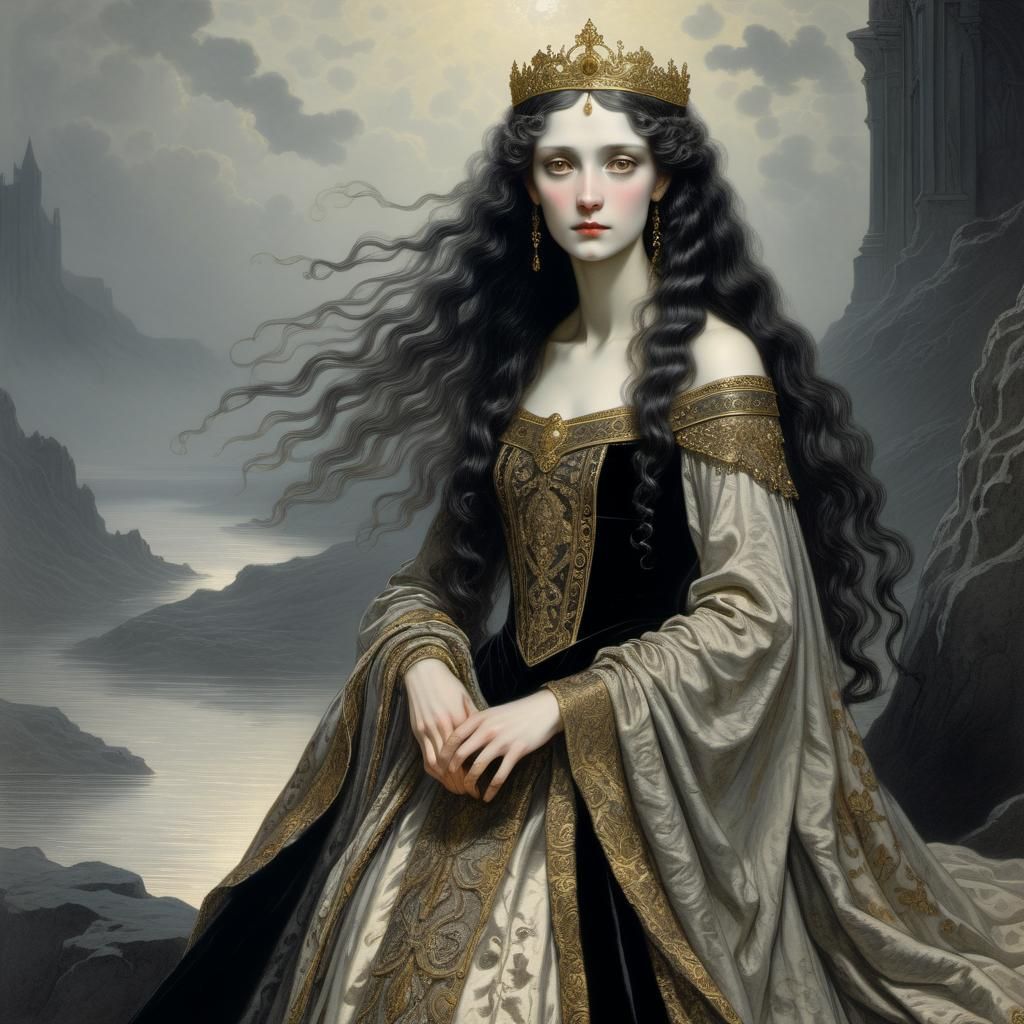 Brunhild with Dark Ringlets in Gustave Doré Style