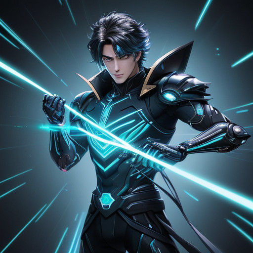 Anime Hero Maxon Eternis in Futuristic Tron-Inspired World