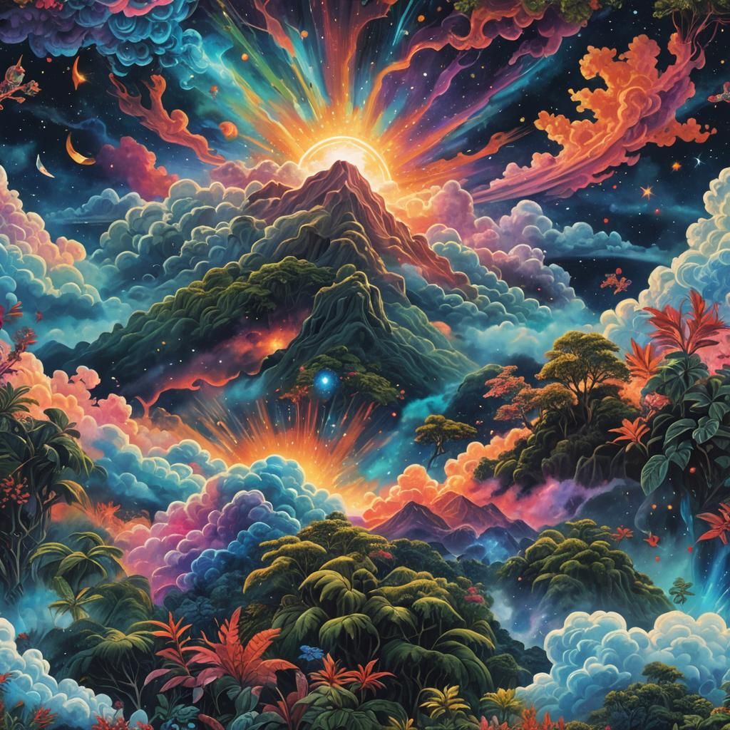 Astral Costa Rican Cloud Forest in Holographic Style