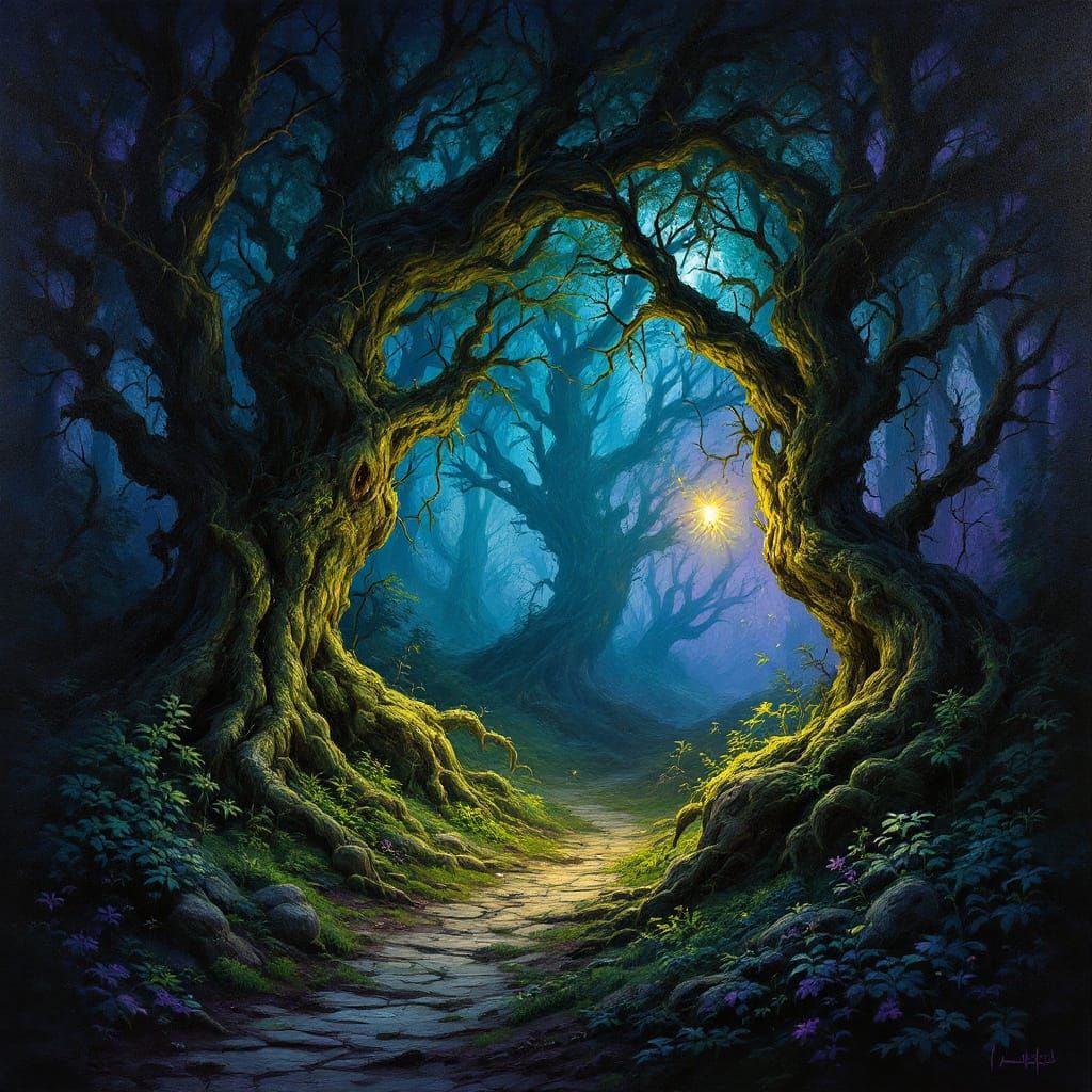 Enchanted Forest Twilight Oil Painting