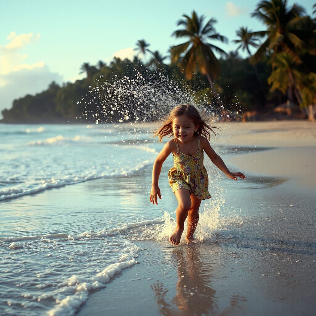 Tropical Beach Scene in 35mm Film Style