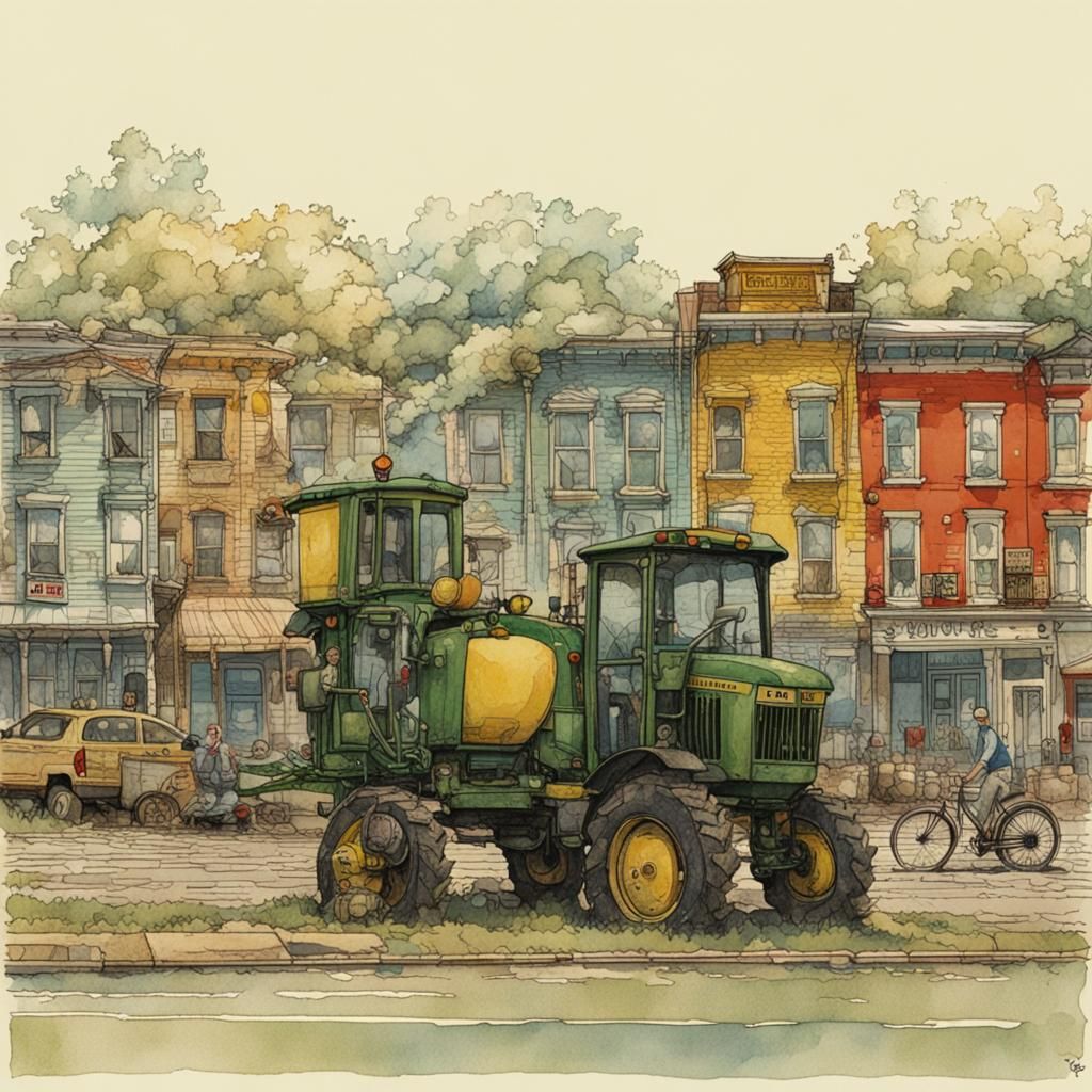 Colorful Town Square Illustration near John Deere Commons