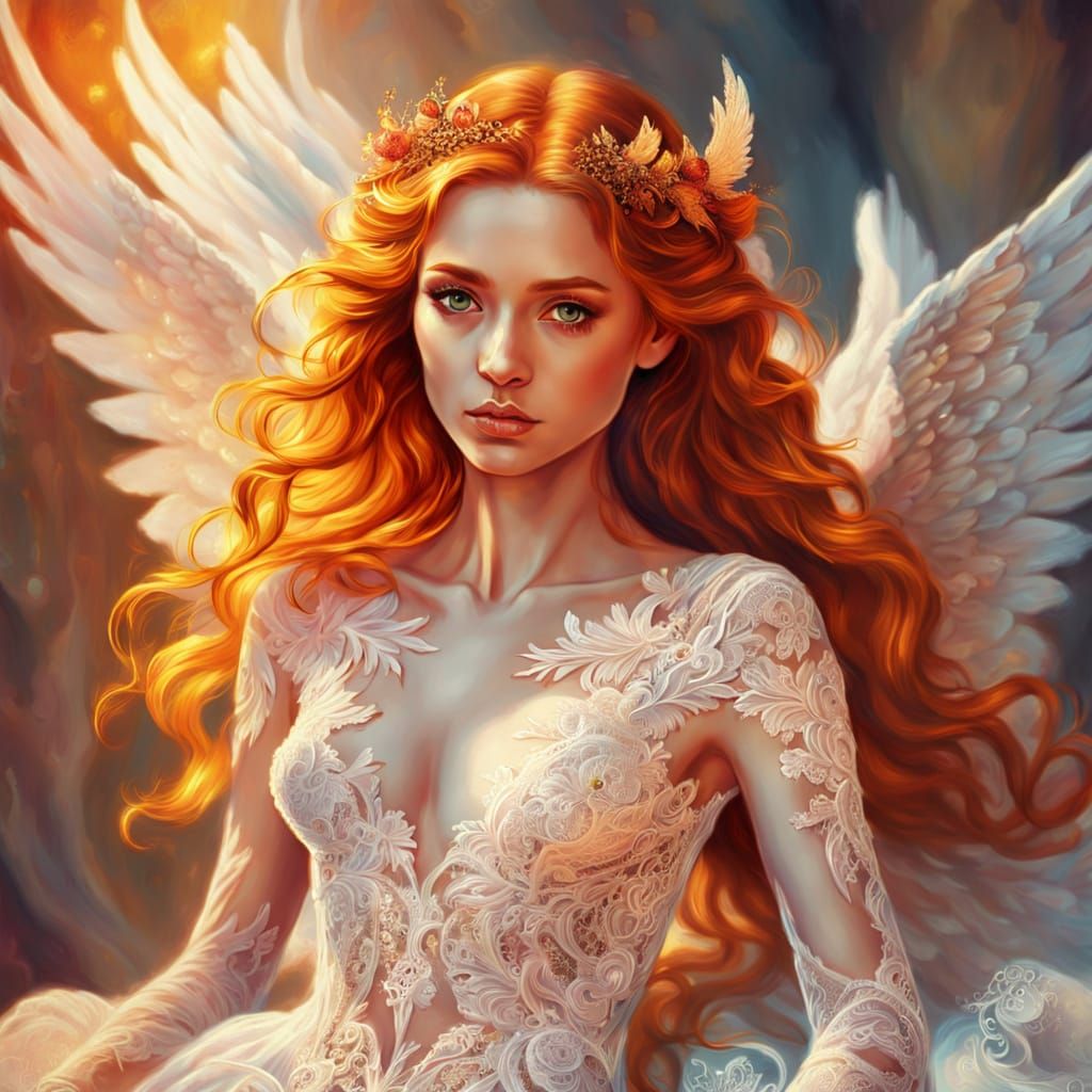 Fallen Angel in Lace: A Vibrant Oil Painting