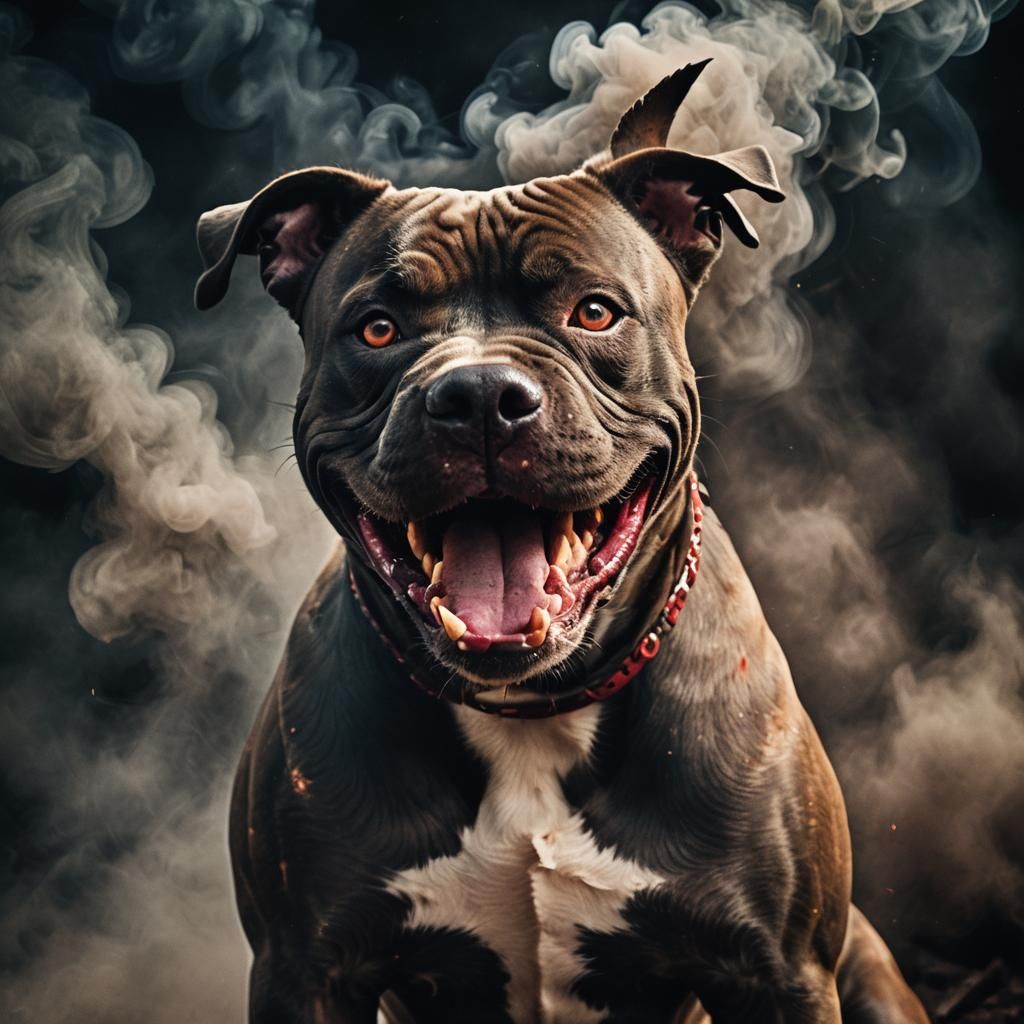 Dramatic Pit Bull Portrait in Dark Expressionism Style