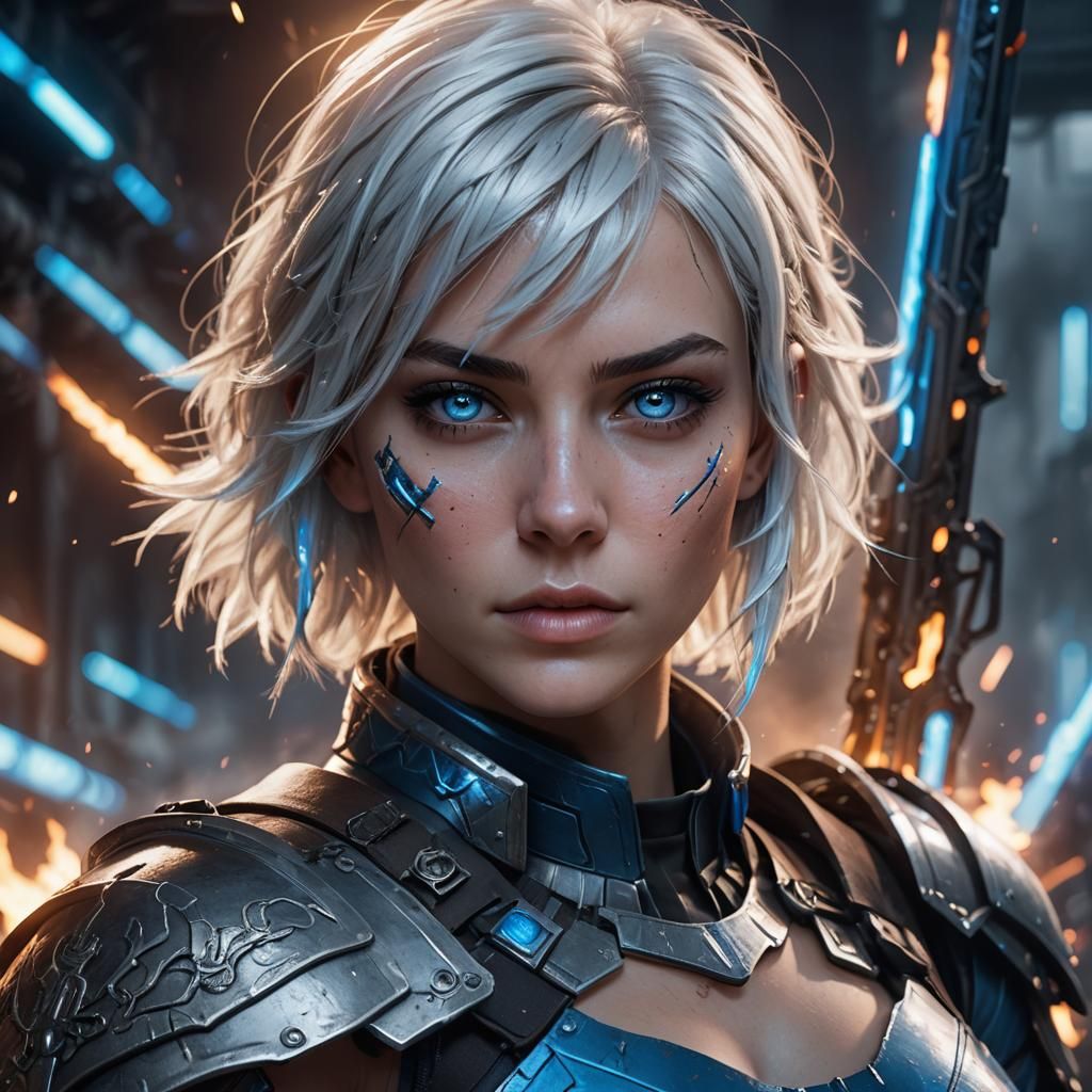 Sci-Fi Warrior Girl with Sword in Cyberpunk Style