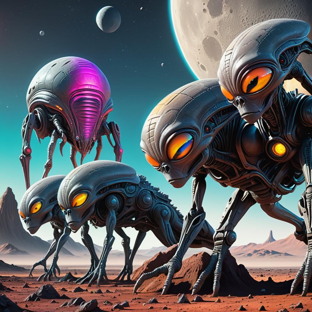 Hyper-Realistic Grey Aliens Mining on the Moon