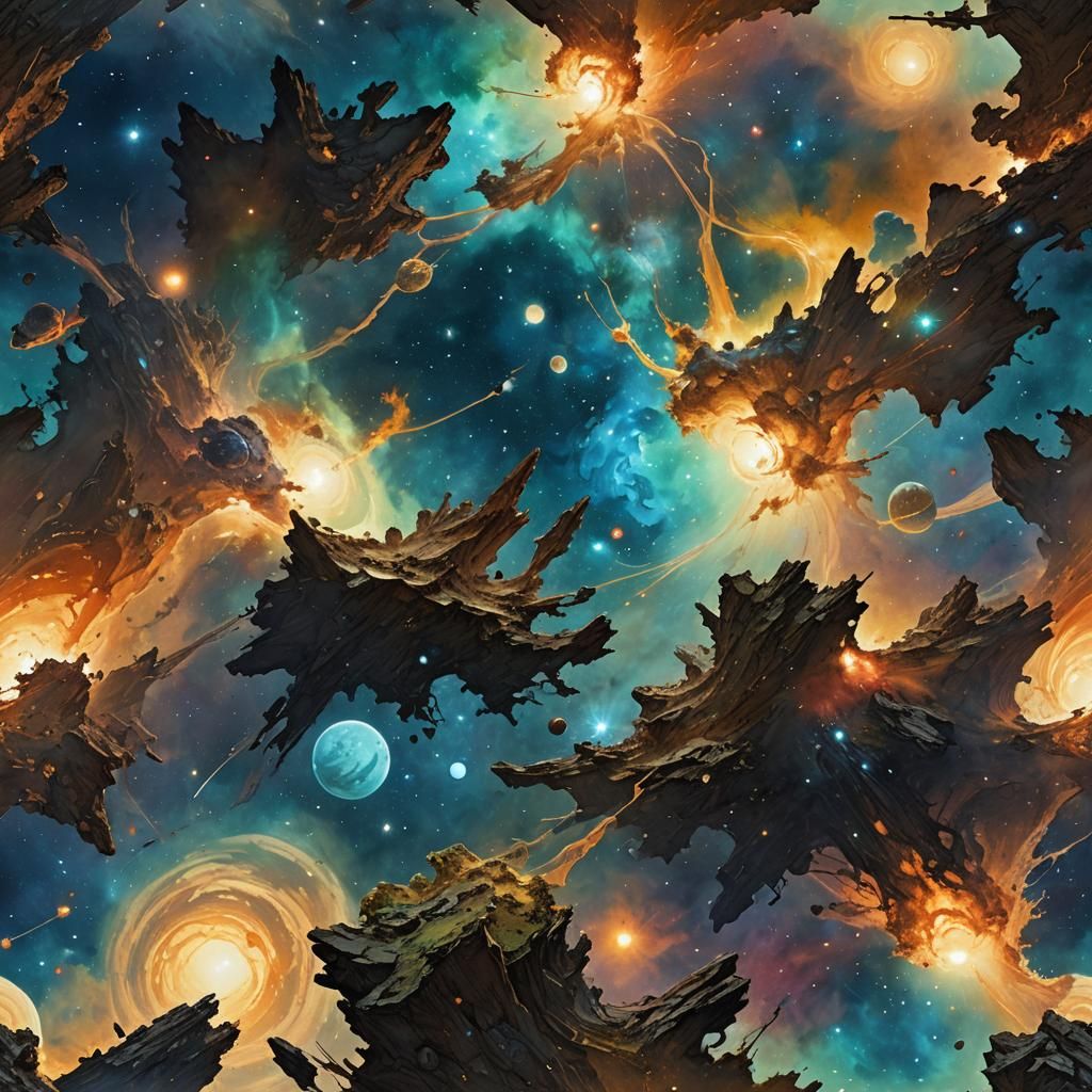 Nebula Planet at Dawn: Watercolor Concept Art