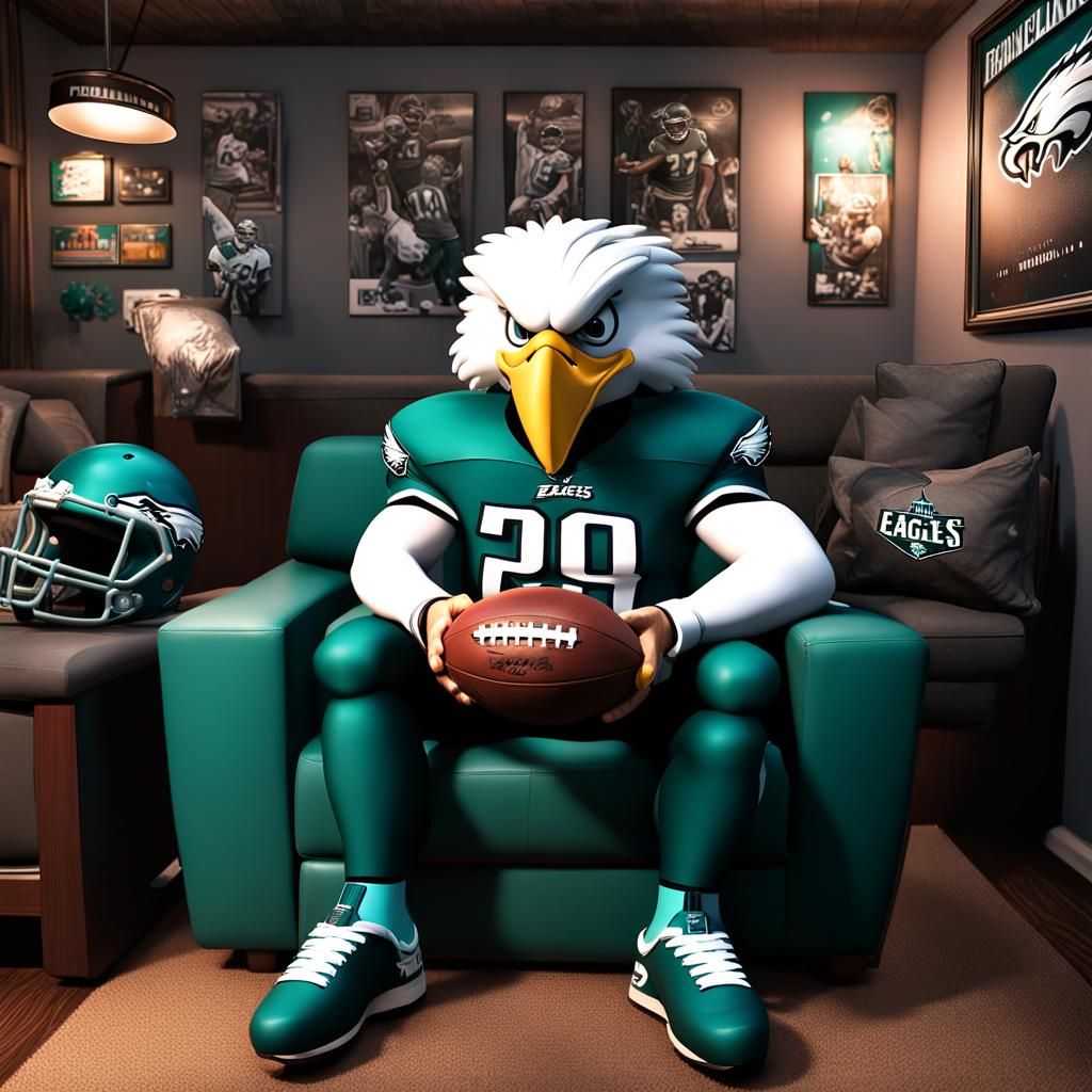 Eagles Fanatic in Memorabilia Mancave: 3D Digital Art