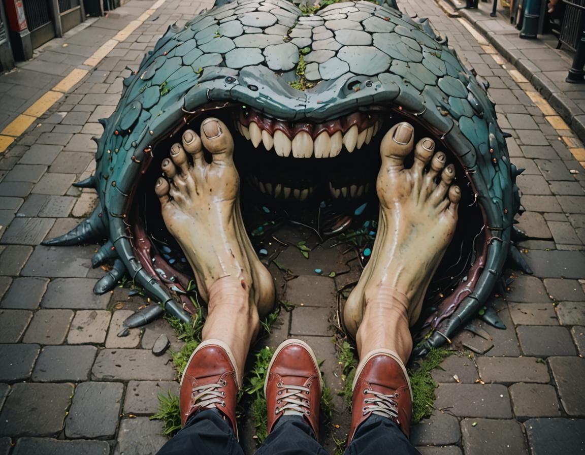 Surreal Ground Maw: Street Art Macro Photography