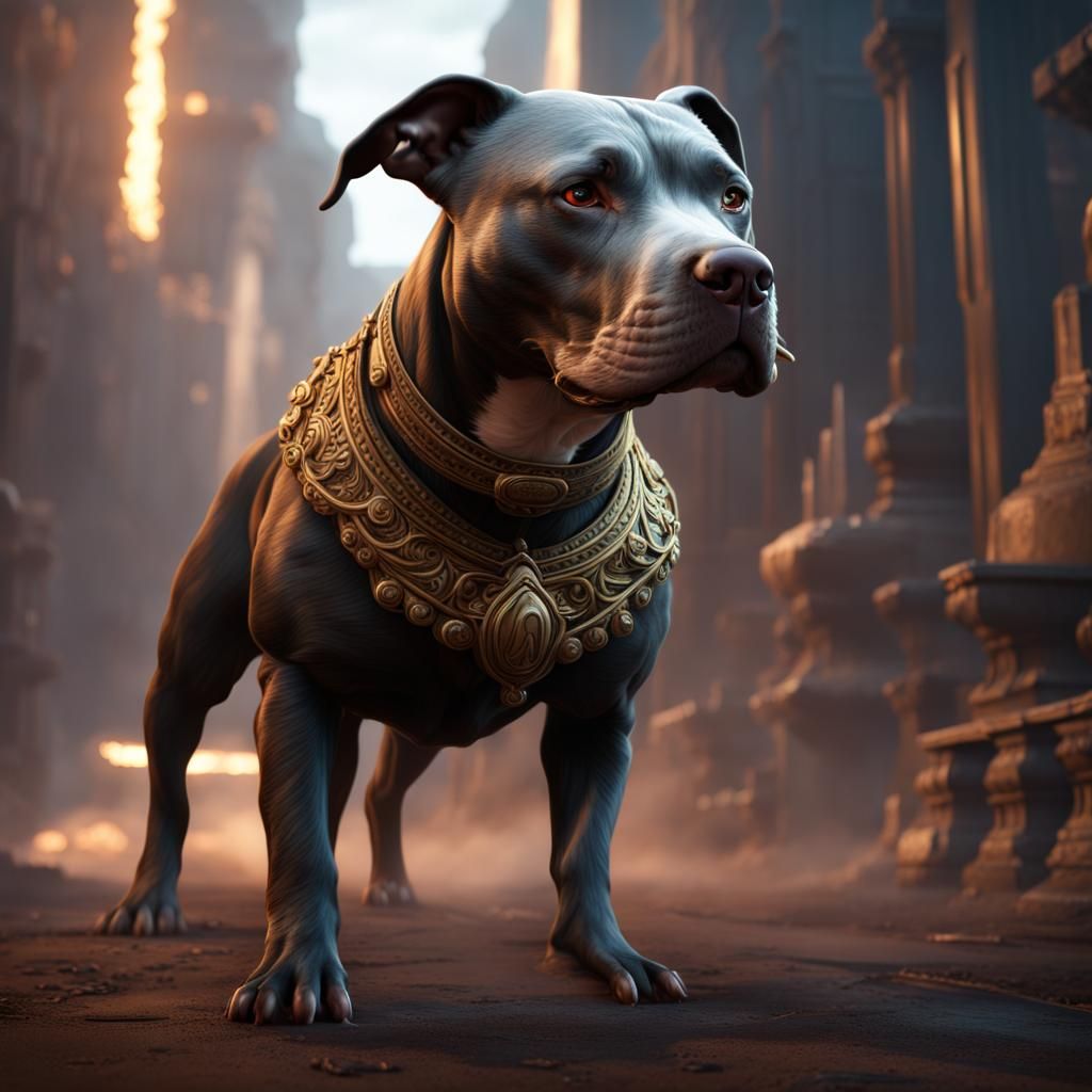 Detailed Pitbull Matte Painting in Fantasy Art Style