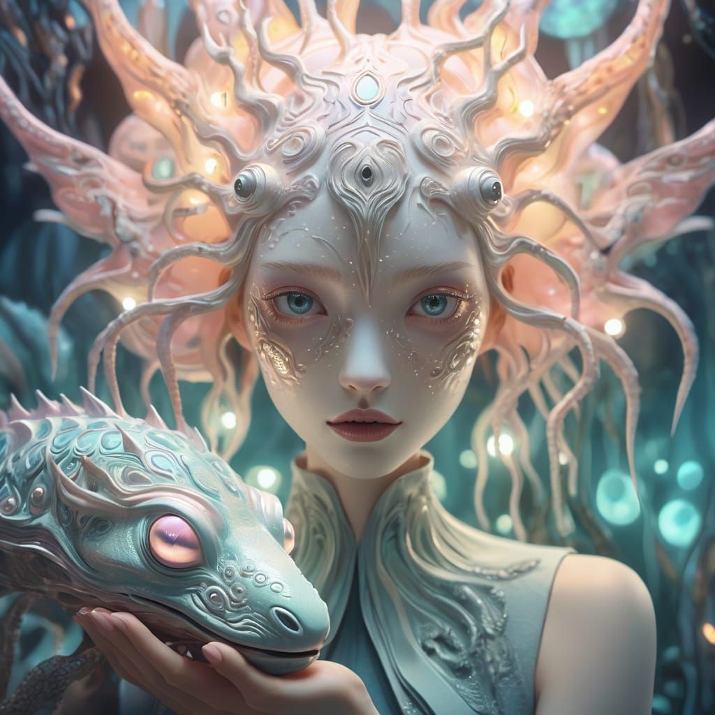 Girl with Creature in Pop Surrealism Style