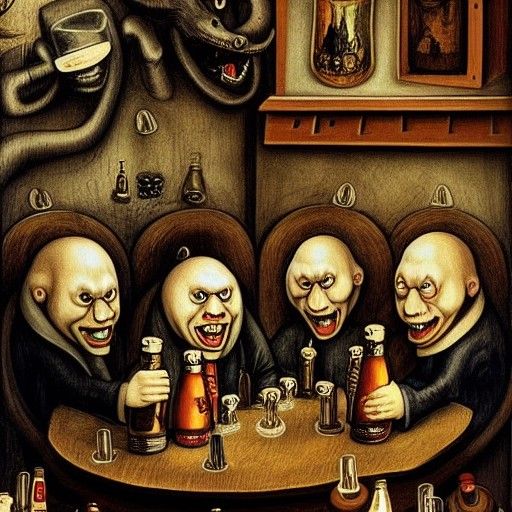 Demonic Bar Scene in Tim Burton Style