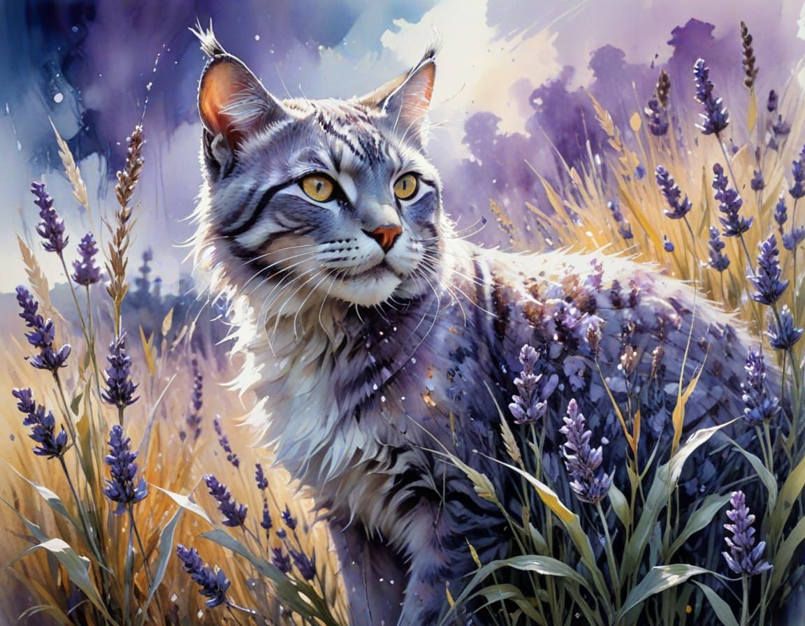 Wildcat Prowls Lavender Field in Dreamscape Style