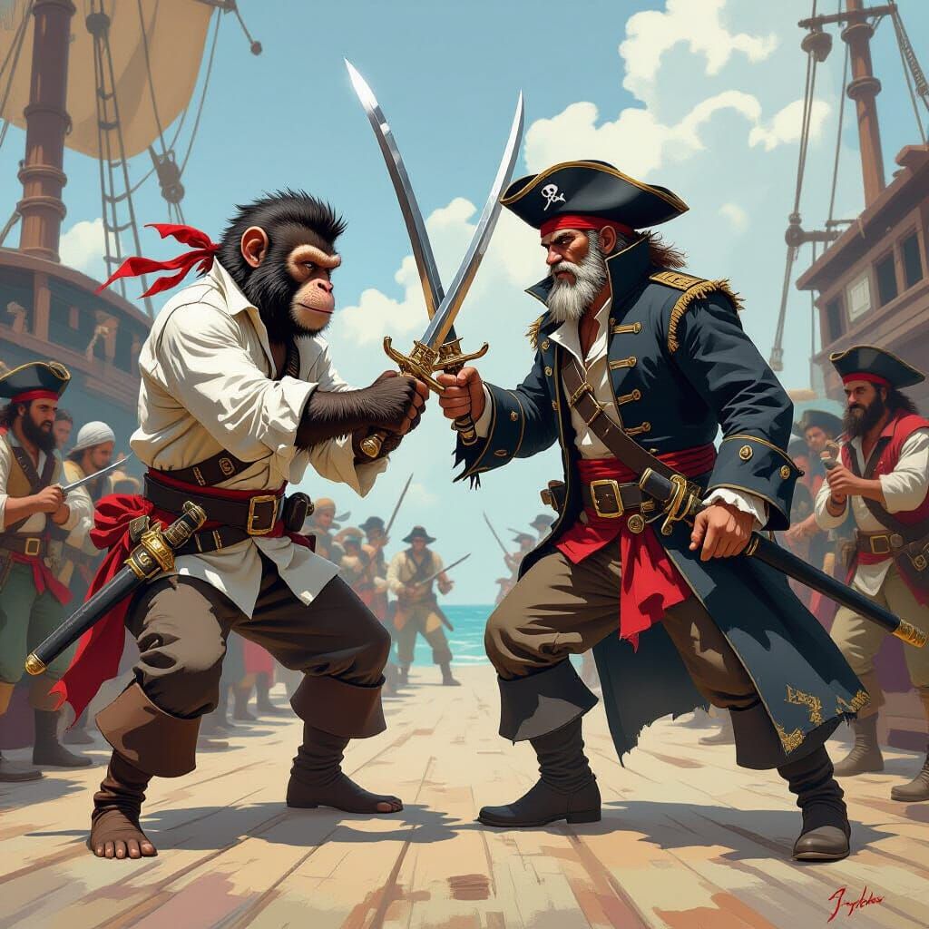 Pirate Captains Duel: A Vibrant Industrial War Scene