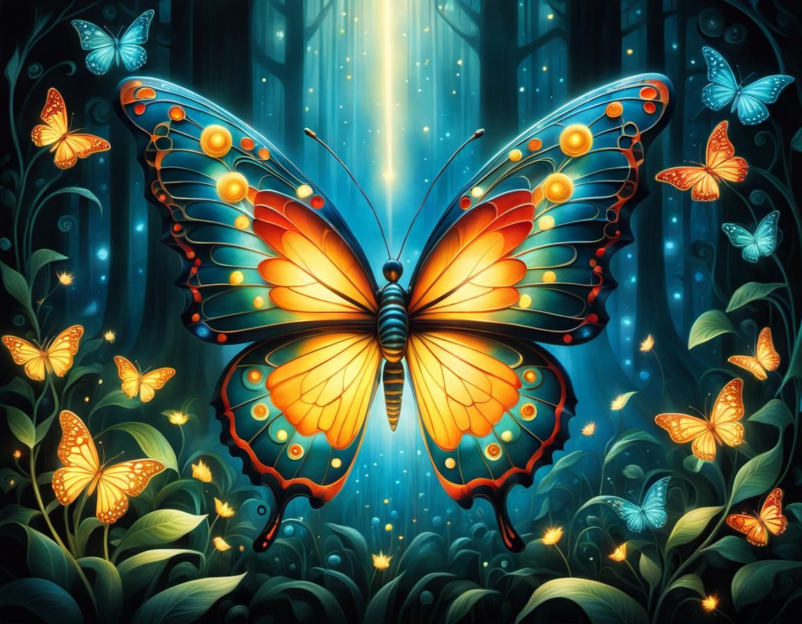 Luminous Butterfly: A Glowing Light Illustration