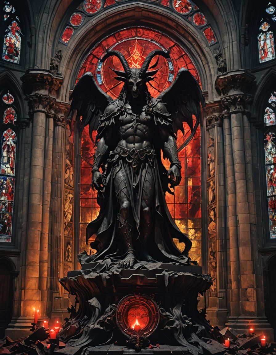 Fallen Angel Baphomet in Gothic Cathedral, Renaissance Style