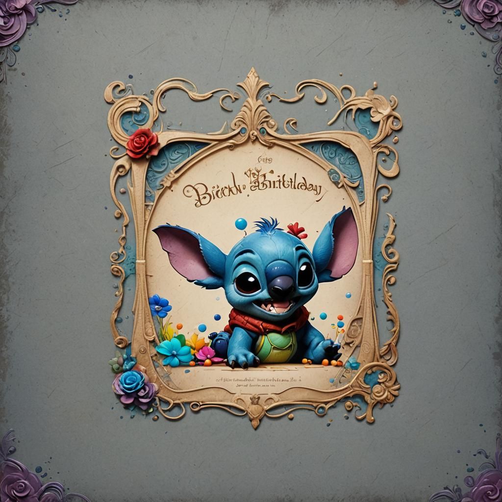 Hyperrealistic Disney Stitch Birthday Invitation Art