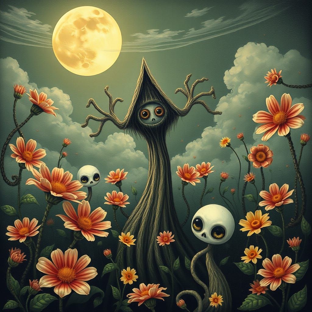 Ghastly Garden With Eyes Blooming Under Moon