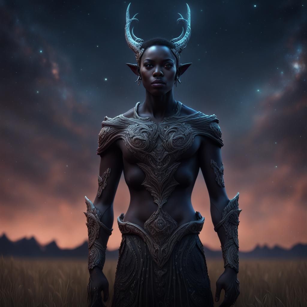 Abyssal Elf in Cosmic Night, Fantasy Concept Art