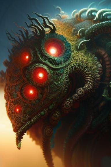 Cybernetic Tentacled Cat: Detailed Digital Illustration