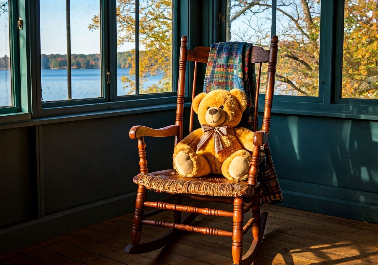 Teddy Bear in Antique Rocking Chair, Photorealistic Style