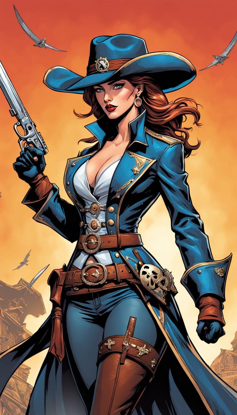 Strong Female Detective in Pirate and Cowboy Gear