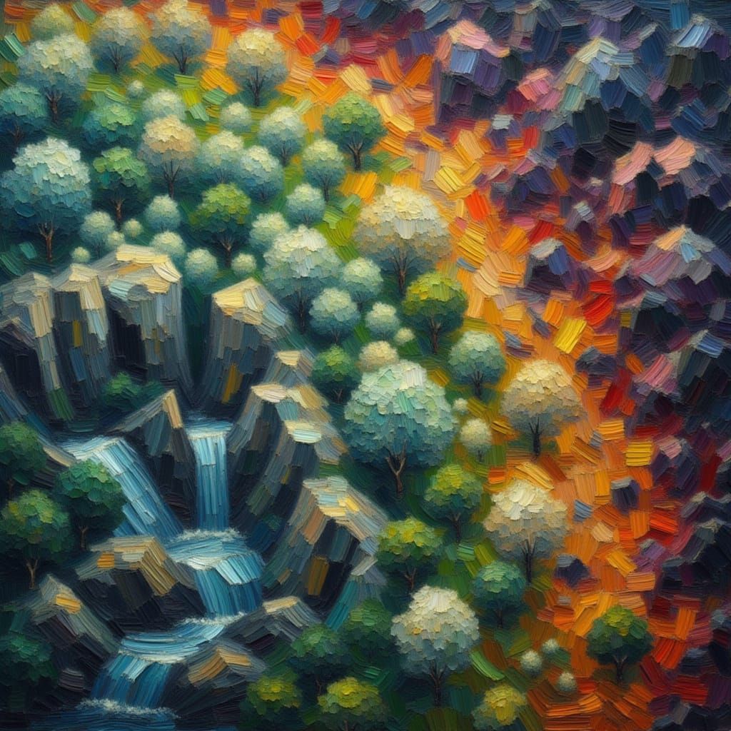 Vibrant Earthly Realms in Impasto Art