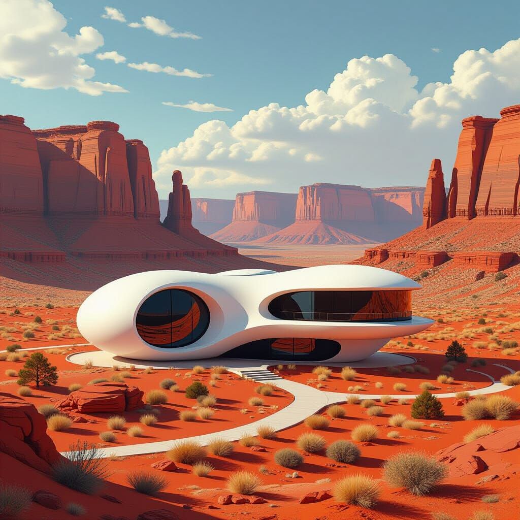 Futuristic House in Red Rock Desert Landscape