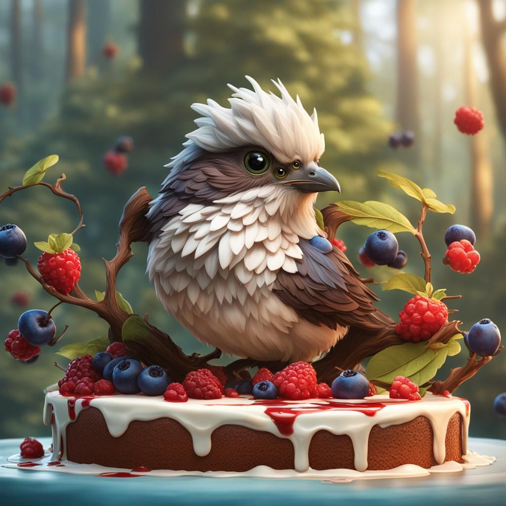 Cute Bird in Cake Slice, 3D Render