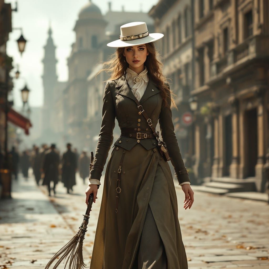 Steampunk Lady Wears Victorian Military Attire in Indian Cit...