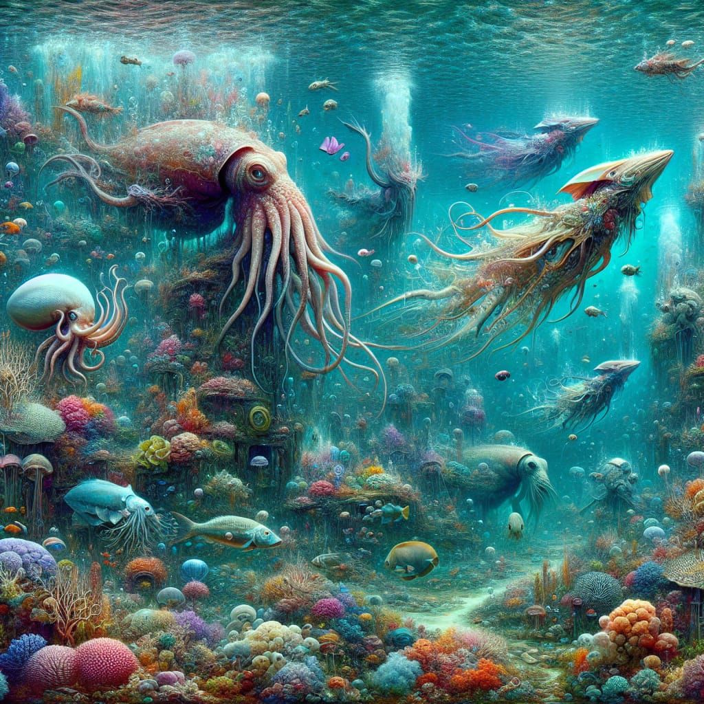 Mythical sea creatures underwater