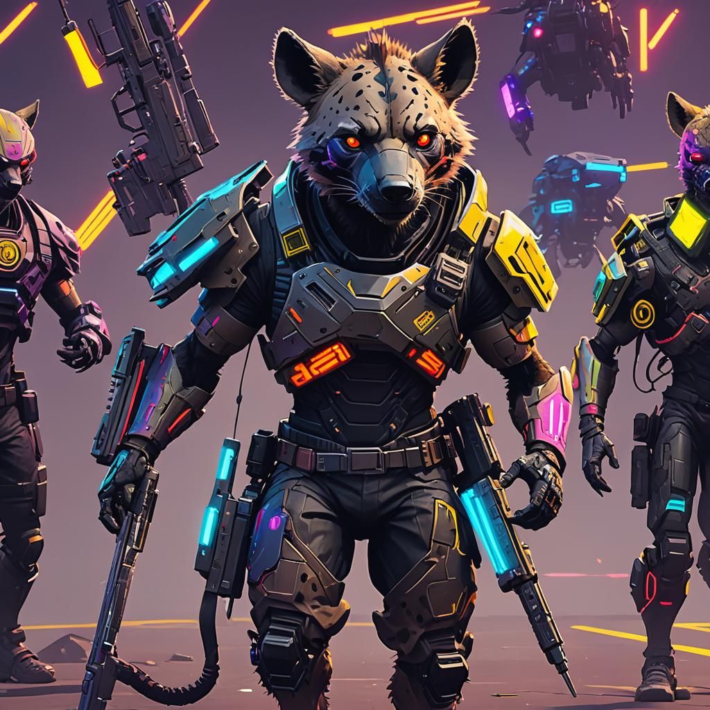 Cyberpunk Hyena Warrior with Neon Armor