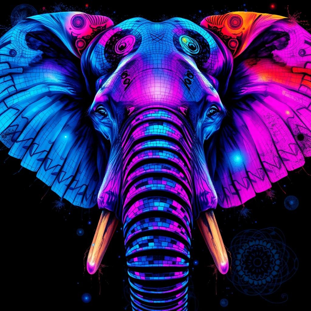 Electric Elephant Mosaic Portrait in Ash Thorp Style
