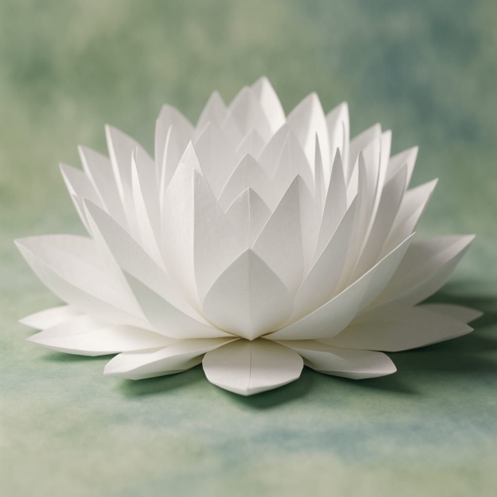 Intricate Origami Lotus Flower in Japanese Ink Wash Style