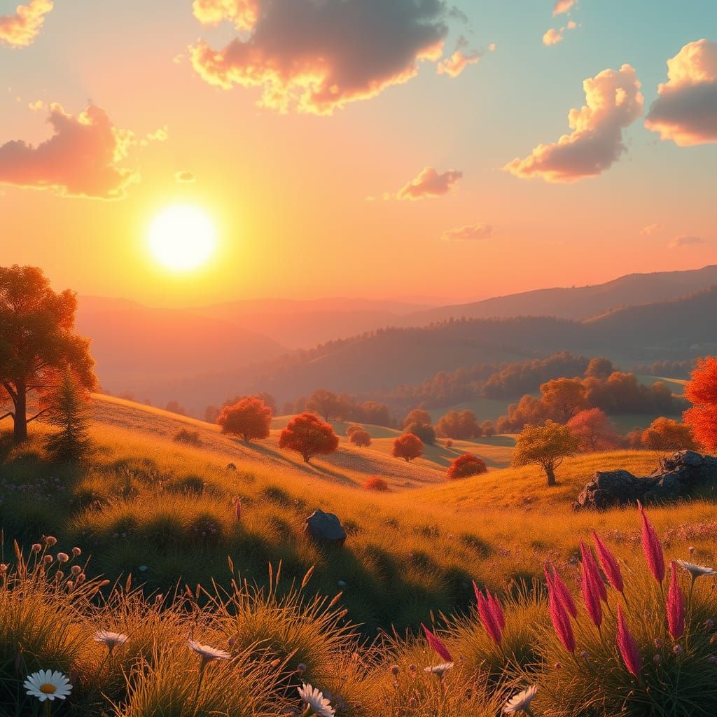 Golden Sunrise Landscape for Cereal Branding as Digital Art
