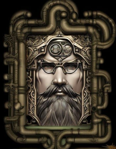 Steampunk Cybernetic Man: Ink Painting Portrait